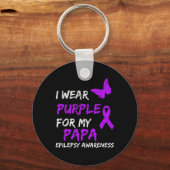 Epilepsie Bewustzijn Ik Draag Paarse voor mijn Pap Sleutelhanger (Voorkant)