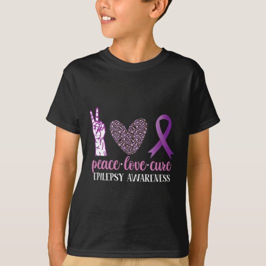 Epilepsie Bewustzijn Lint Vrede Liefde Cure T-shirt (Voorkant)