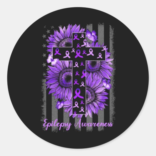 Epilepsie Bewustzijn Supporter Warrior Zonnebloem Ronde Sticker (Voorkant)