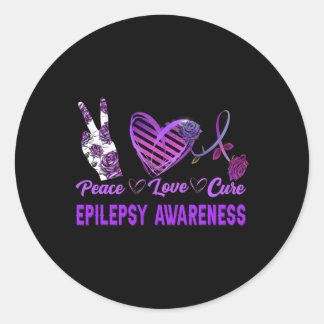 Epilepsie Bewustzijn Vrede Liefde Cure Paarse Gift Ronde Sticker