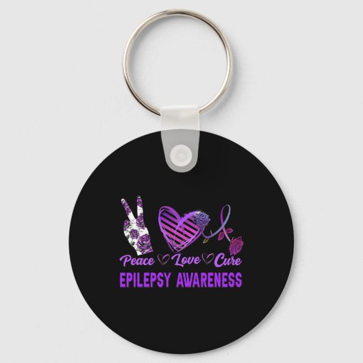 Epilepsie Bewustzijn Vrede Liefde Cure Paarse Gift Sleutelhanger (Voorkant)