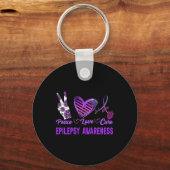 Epilepsie Bewustzijn Vrede Liefde Cure Paarse Gift Sleutelhanger (Voorkant)