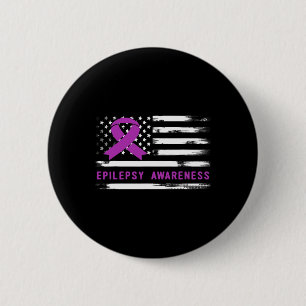 Epilepsiebewustzijn Amerikaanse Vlag Paarse Lint  Ronde Button 5,7 Cm