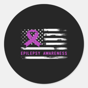 Epilepsiebewustzijn Amerikaanse Vlag Paarse Lint  Ronde Sticker