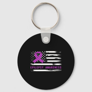 Epilepsiebewustzijn Amerikaanse Vlag Paarse Lint Sleutelhanger