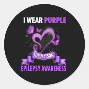 Epilepsiebewustzijn Ik Draag Paars Voor Mijn Zoon Ronde Sticker