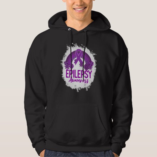 Epilepsy Awareness Bleached Rainbow Purple Ribbon Hoodie (Voorkant)