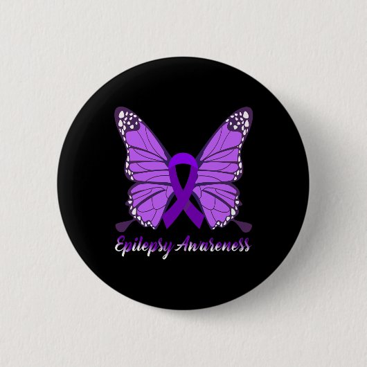 Epilepsy Awareness Butterfly Paars Ribbon Epileels Ronde Button 5,7 Cm (Voorkant)