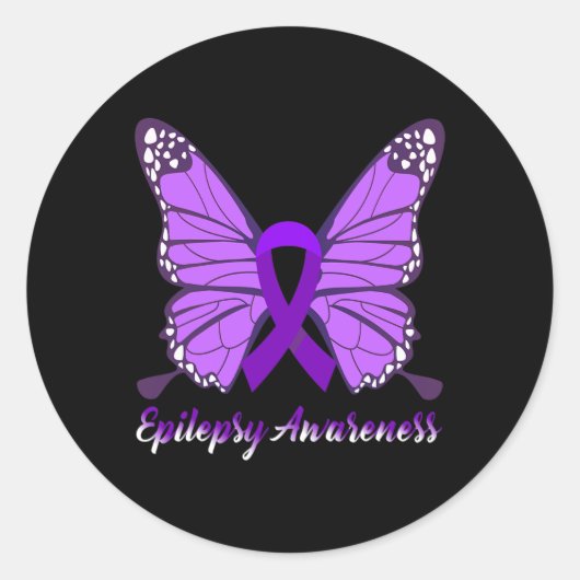 Epilepsy Awareness Butterfly Paars Ribbon Epileels Ronde Sticker (Voorkant)