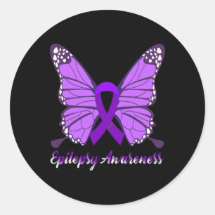 Epilepsy Awareness Butterfly Paars Ribbon Epileels Ronde Sticker