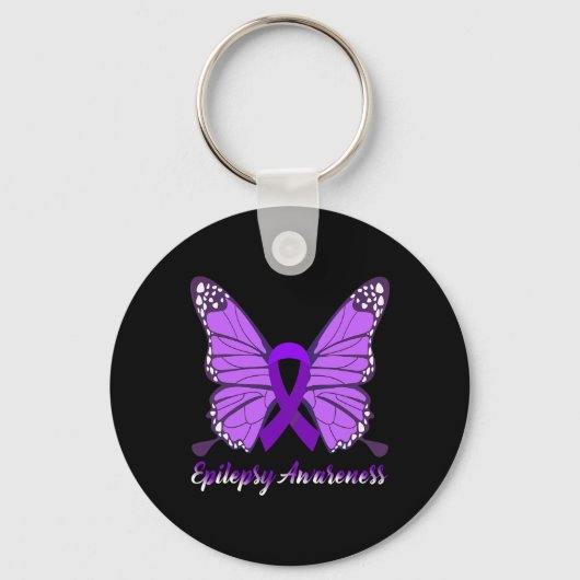 Epilepsy Awareness Butterfly Paars Ribbon Epileels Sleutelhanger (Voorkant)