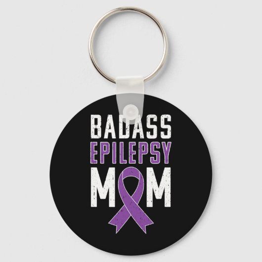 Epilepsy Awareness Byd Epilepsy Mom Purple Ribbon  Sleutelhanger (Voorkant)