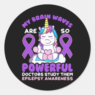 Epilepsy Awareness Cute Unicorn Paarse Ribbon Funn Ronde Sticker