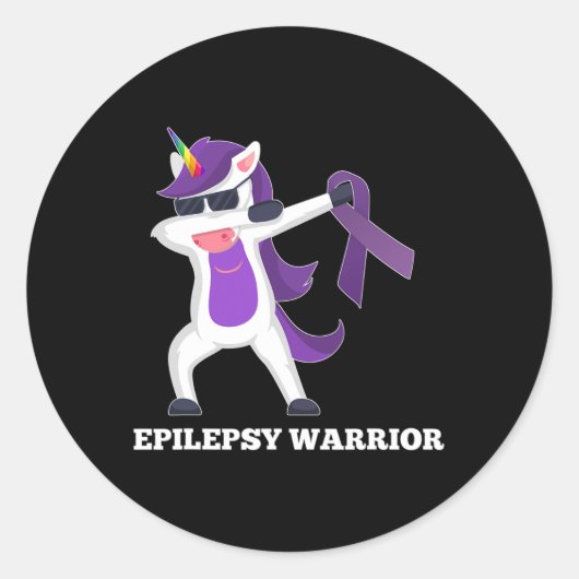Epilepsy Awareness Dabbing Unicorn Warrior Purple  Ronde Sticker (Voorkant)