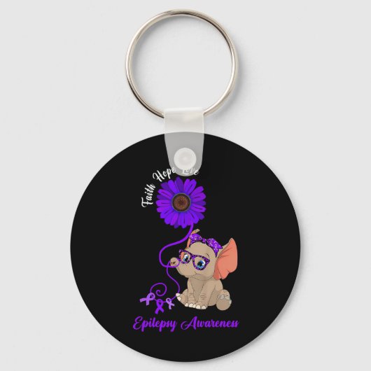 Epilepsy Awareness Elephant Faith Hope Love Sunflo Sleutelhanger (Voorkant)