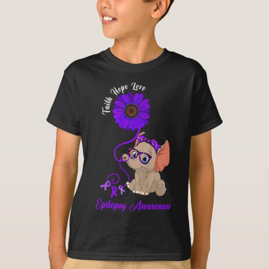 Epilepsy Awareness Elephant Faith Hope Love Sunflo T-shirt (Voorkant)