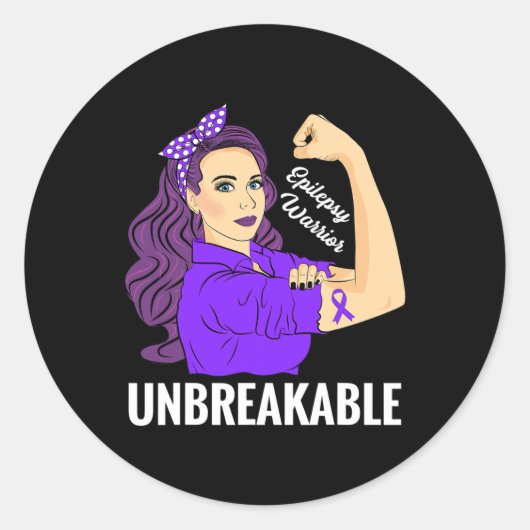 Epilepsy Awareness Epileptic Purple Ribbon Warrior Ronde Sticker (Voorkant)