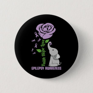 Epilepsy Awareness Faith Hope Love Flower Elephant Ronde Button 5,7 Cm