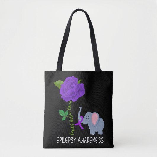 Epilepsy Awareness Faith Hope Love Flower Elephant Tote Bag (Voorkant)