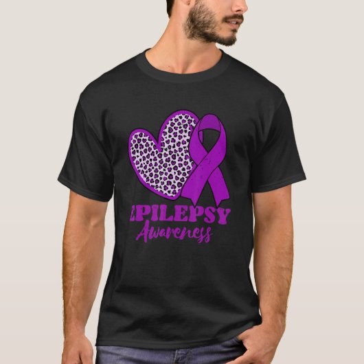 Epilepsy Awareness Heart Purple Ribbon T-shirt (Voorkant)