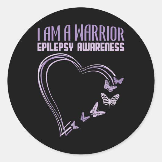 Epilepsy Awareness I'm A Warrior Heart Butterfly Ronde Sticker (Voorkant)
