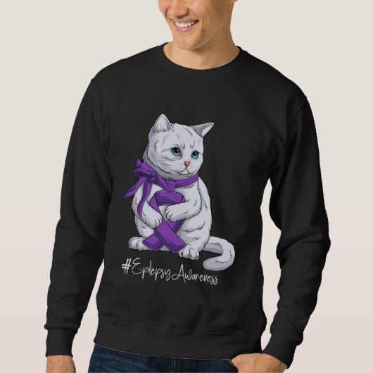Epilepsy Awareness Month Purple Ribbon Cat Trui (Voorkant)