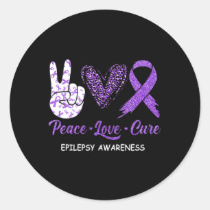 Epilepsy Awareness Peace Love Cure Leopard Ronde Sticker
