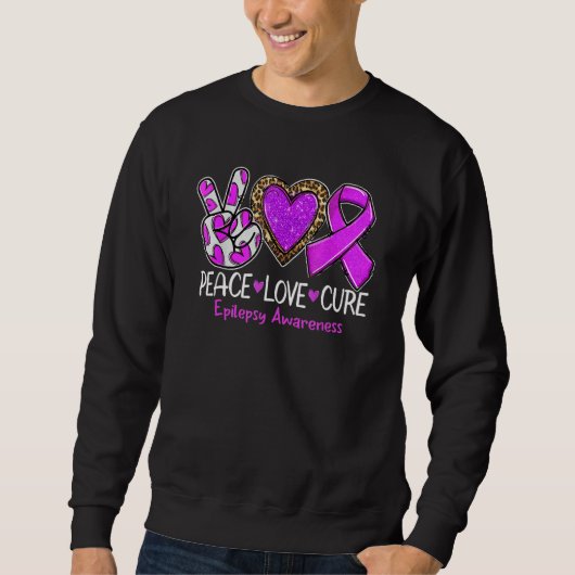 Epilepsy Awareness Peace Love Cure Purple Ribbon L Trui (Voorkant)