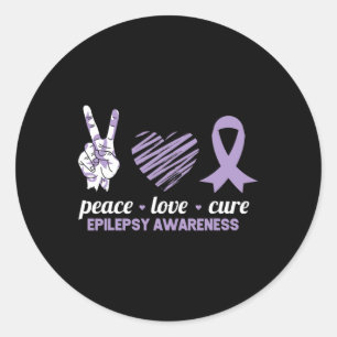 Epilepsy Awareness Peace Love Cure Ribbon Ronde Sticker