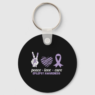 Epilepsy Awareness Peace Love Cure Ribbon Sleutelhanger
