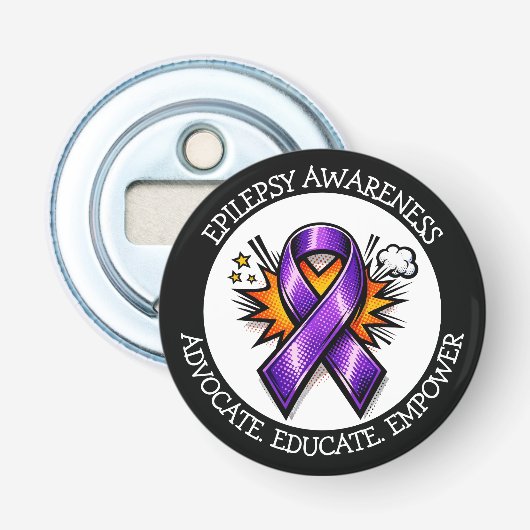 Epilepsy Awareness | Purple Awareness Ribbon Button Flesopener (Voorkant)