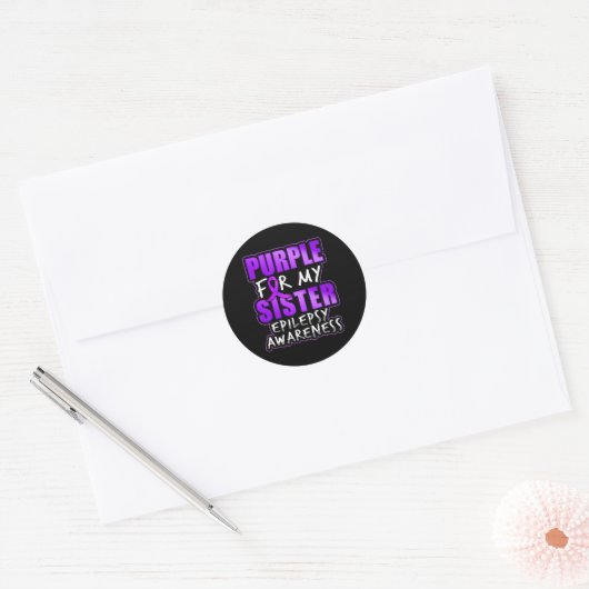 Epilepsy Awareness Purple For My Sister Ribbon  Ronde Sticker (Envelop)