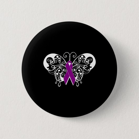 Epilepsy Awareness Purple Ribbon Butterfly  Ronde Button 5,7 Cm (Voorkant)