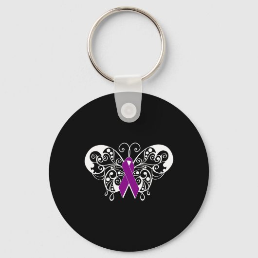 Epilepsy Awareness Purple Ribbon Butterfly Sleutelhanger (Voorkant)