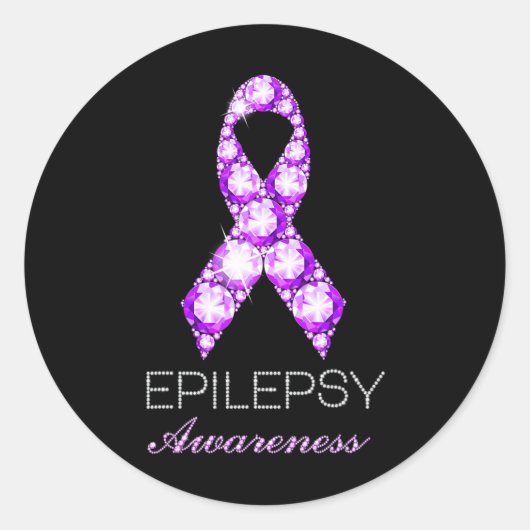 Epilepsy Awareness Purple Ribbon Epilepsy Awarenes Ronde Sticker (Voorkant)