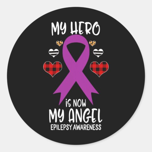 Epilepsy Awareness Remembrance Hero Is Now My Ange Ronde Sticker (Voorkant)