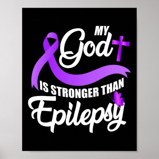 Epilepsy Awareness Ribbon Mijn God is sterker dan Poster (Voorkant)
