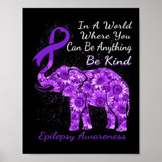Epilepsy Awareness Sunflower Elephant Be Kind  Poster (Voorkant)