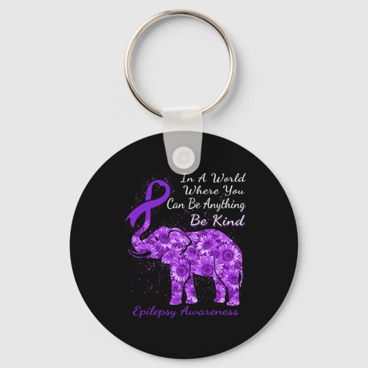 Epilepsy Awareness Sunflower Elephant Be Kind Sleutelhanger (Voorkant)
