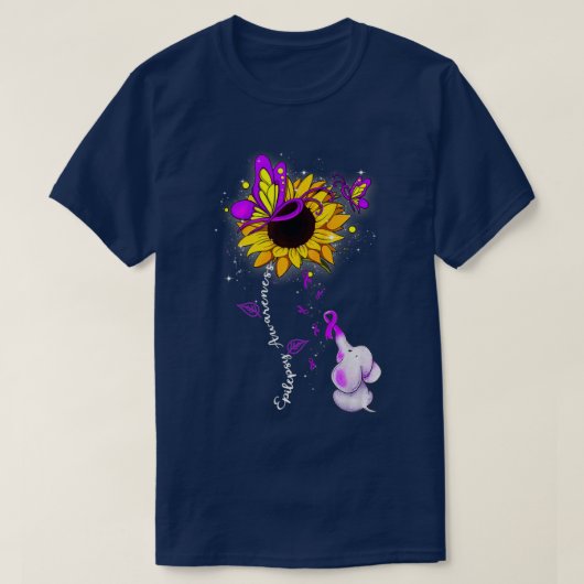 Epilepsy Awareness Sunflower Elephant Men Womens  T-shirt (Design voorkant)