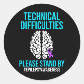 Epilepsy Awareness Technical Epileptic Warrior Sur Ronde Sticker (Voorkant)