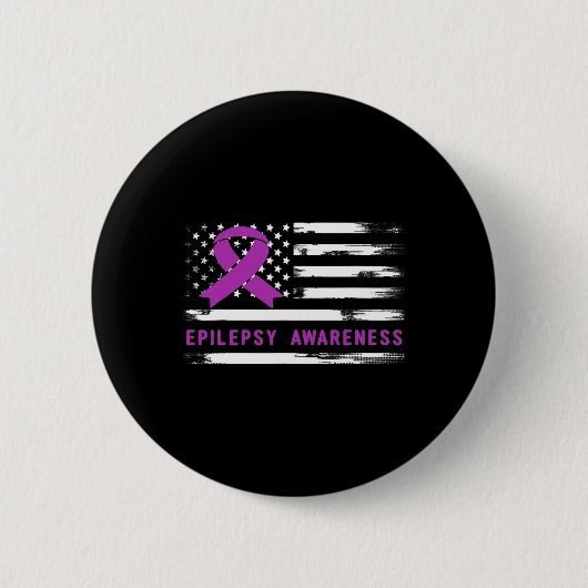 Epilepsy Awarness American Flag Purple Ribbon  Ronde Button 5,7 Cm (Voorkant)