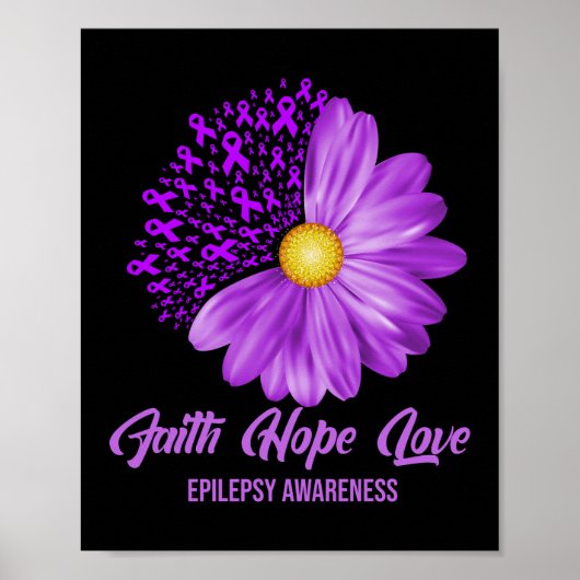Epilepsy Bewustheid Faith Hope Love Flower Ribbon Poster (Voorkant)