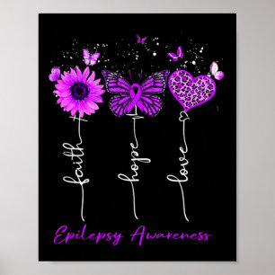 Epilepsy Bewustheid Faith Hope Love Leopard Sunflo Poster