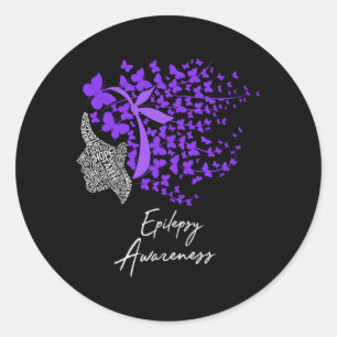 Epilepsy Bewustmaking Paarse Butterflies Ronde Sticker