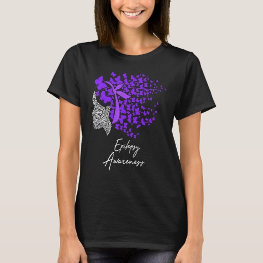 Epilepsy Bewustmaking Paarse Butterflies T-shirt (Voorkant)