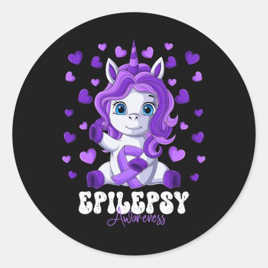 Epilepsy Bewustmakingsmaand Paarse Ribbon Unicorn Ronde Sticker (Voorkant)