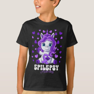 Epilepsy Bewustmakingsmaand Paarse Ribbon Unicorn T-shirt