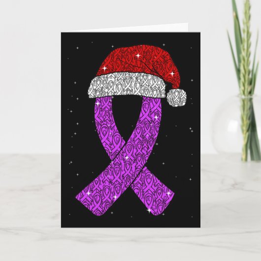 Epilepsy Christmas Hat Purple Awareness Ribbon Sei Kaart (Voorkant)