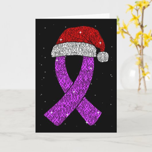 Epilepsy Christmas Hat Purple Awareness Ribbon Sei Kaart (Gele Bloem)
